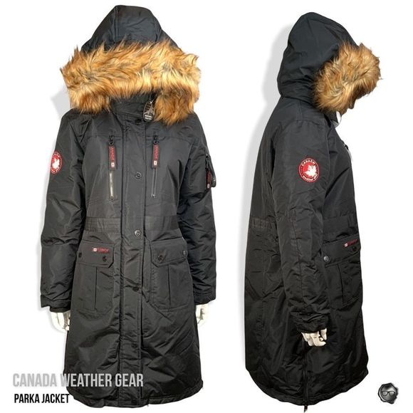 NWT CANADA WEATHER GEAR PARKA JACKET w/ REMOVABLE FAUX FUR TRIM IN BLACK - Picture 3 of 11